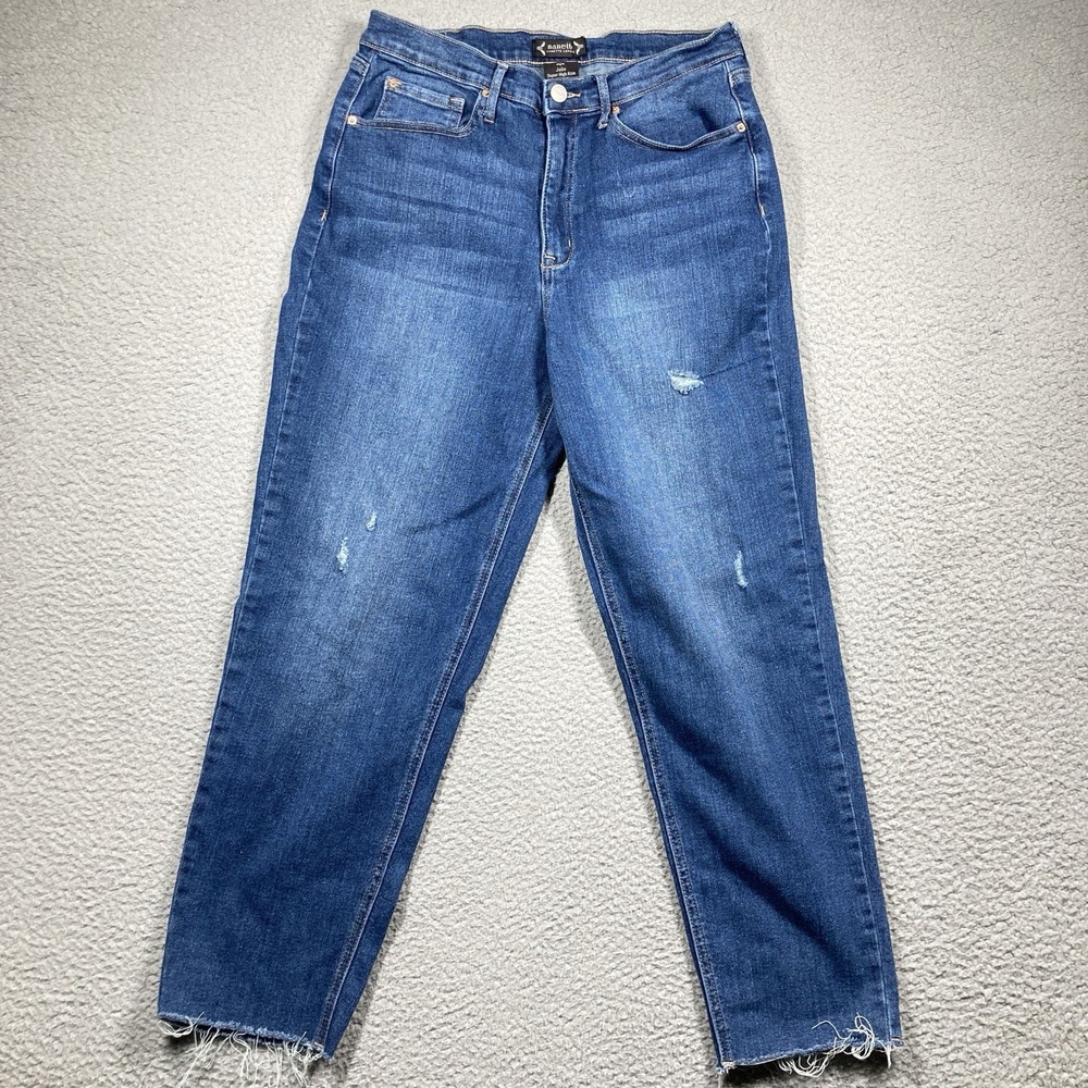Nanette Lepore Jeans Women's 10 Blue Jolie High Rise Taper‎ Distressed Raw Hem
